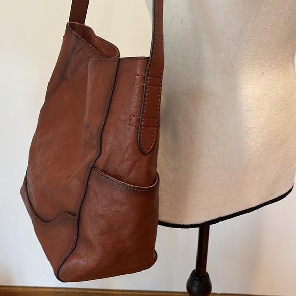 Frye Leather Side Pocket Cognac Hobo Bag Tote Shoulder Bag Excellent